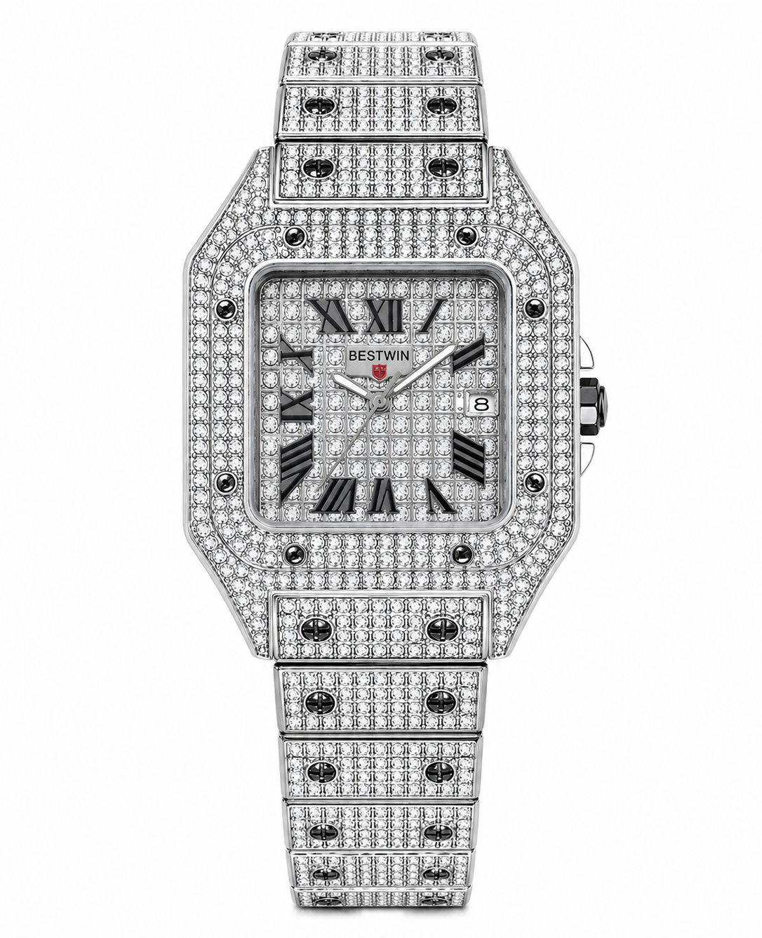 Bestwin Iced-Out Diamond Geometric Luxury Watch (Silver Edition)