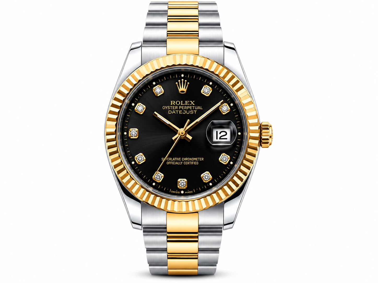 Classic Rolex Datejust-Inspired Luxury Watch – Two-Tone Gold & Silver (Black Dial)
