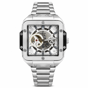 Hublot Style Square Bang Skeleton Watch – Silver Stainless Steel