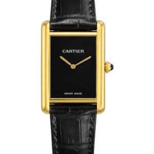 Cartier Tank-Inspired Classic Leather Watch – Black Dial & Gold Case